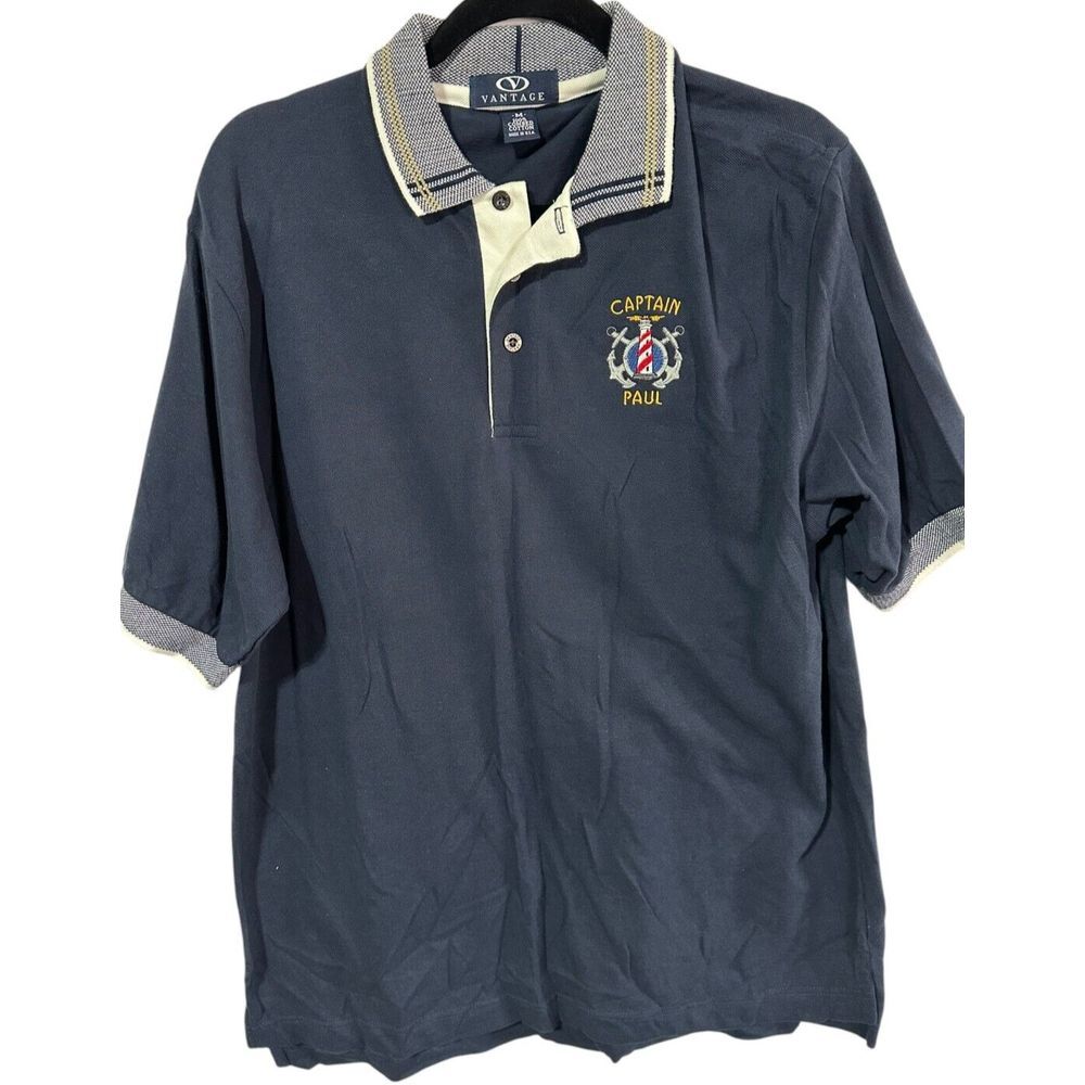 VINTAGE Vantage Men's Polo Shirt Size M USA Navy Sailor Boat Captain Paul‎